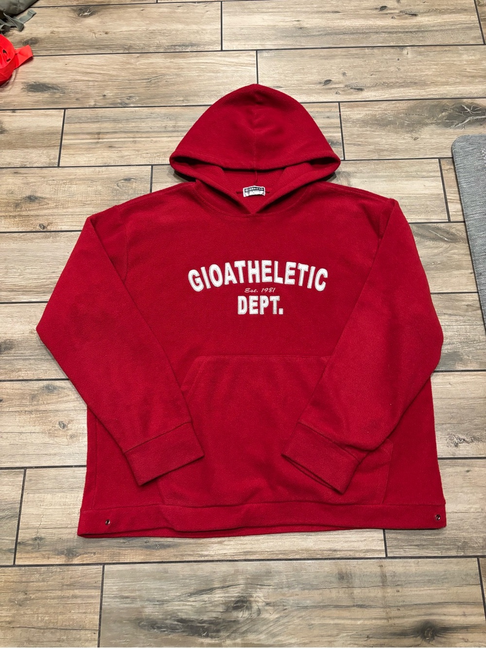Vintage 90s Giordano Red Fleece Athletic Dept Pullover Hoodie Mens L